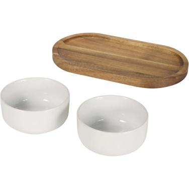 Logo trade promotional giveaways image of: Noa wooden tray and ceramic serving bowls set