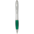 Nash RCS recycled plastic ballpoint pen with silver barrel and coloured grip (black ink), Green