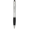 Nash RCS recycled plastic stylus ballpoint pen with coloured barrel and black grip (blue ink), Silver