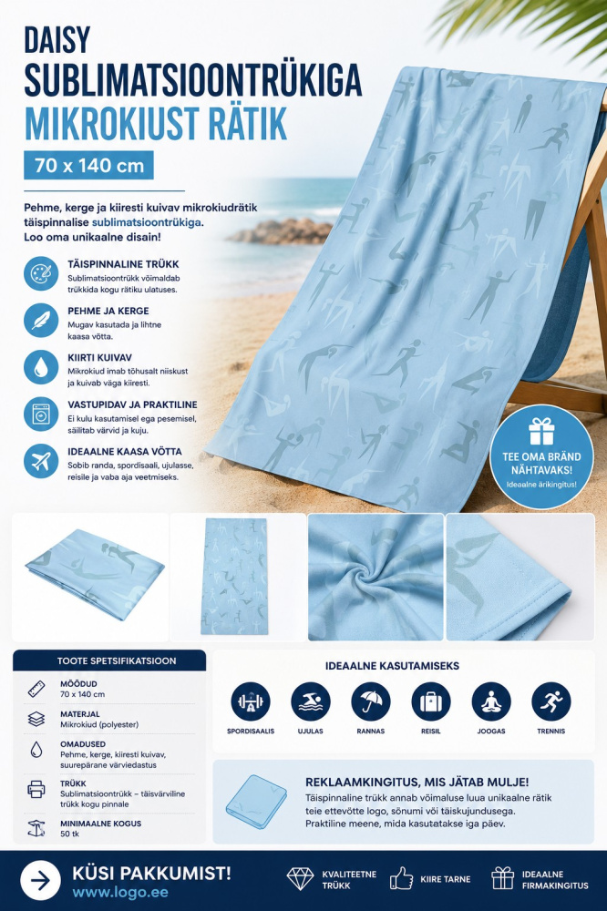 Logo trade business gifts image of: Daisy sublimation microfiber towel 70x140 cm
