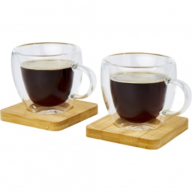 Logotrade reklaamtoote foto: Manti 2-osaline 100 ml topeltseinaga klaasist tass bambusest alusega 