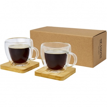 Logotrade reklaamtooted pilt: Manti 2-osaline 100 ml topeltseinaga klaasist tass bambusest alusega 