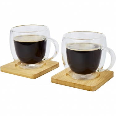 Logotrade reklaamkingitused pilt: Manti 2-osaline 250 ml topeltseinaga klaasist tass bambusest alusega 