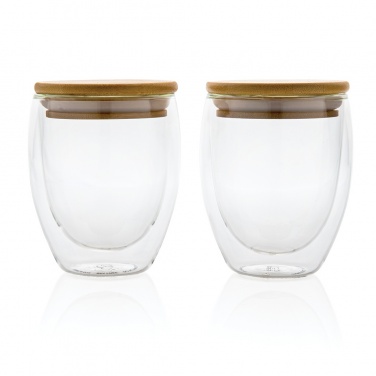 Logo trade ärikingid foto: Kaheseinaline boorsilikaatklaas bambusest kaanega 250ml 2tk komplekt
