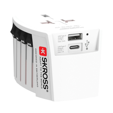Logo trade reklaamtoote pilt: SKROSS World Travel Adapter MUV 2-pooluseline USB A ja C-ga