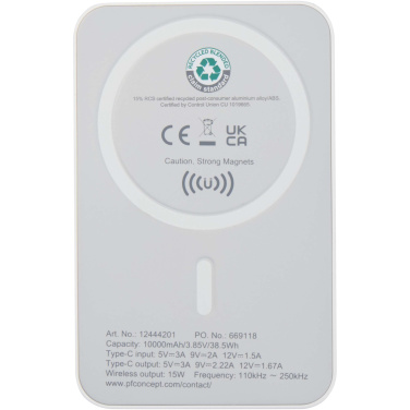 Logotrade reklaamtoote foto: Acrab 10 000 mAh 15W magnetiline juhtmevaba varupank 20W PD-ga - valmistatud taaskasutatud plastist