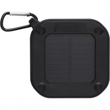 Logotrade liikelahjat mainoslahjat tuotekuva: Solo 3 W:n IPX5 RCS -kierrätetystä muovista valmistettu, aurinkoenergialla toimiva Bluetooth®-kaiutin jousihaalla 