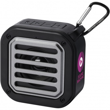 Logotrade liikelahjat kuva: Solo 3 W:n IPX5 RCS -kierrätetystä muovista valmistettu, aurinkoenergialla toimiva Bluetooth®-kaiutin jousihaalla 