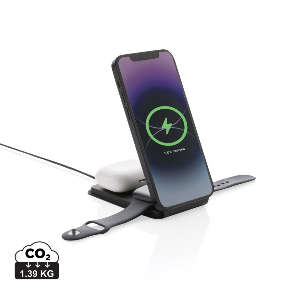 Logo trade liikelahja kuva: Swiss Peak RCS rePU 15W 3-in-1 magneettinen langaton laturi