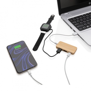 Logo trade mainoslahja ja liikelahja tuotekuva: Bambuinen USB tyypin C hub