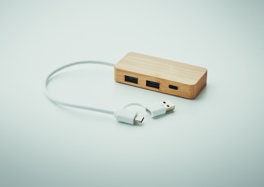 Logo trade liikelahjat mainoslahjat kuva: 3 portin USB-keskitin bambua