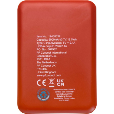 Logo trade liikelahja mainoslahja tuotekuva: Asama 5 000 mAh:n Type-C-varavirtalähde kierrätetystä muovista