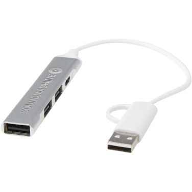 Logotrade liikelahja mainoslahja kuva: Alkaid 4-porttinen kierrätetystä alumiinista valmistettu USB-A- ja Type-C-keskitin, jossa kaksi sisääntuloa