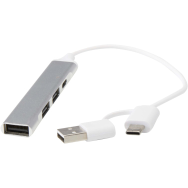Logotrade liikelahjat kuva: Alkaid 4-porttinen kierrätetystä alumiinista valmistettu USB-A- ja Type-C-keskitin, jossa kaksi sisääntuloa