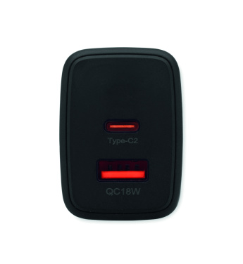 Logotrade mainoslahjat kuva: EU:n 2-napainen adapter/laturi