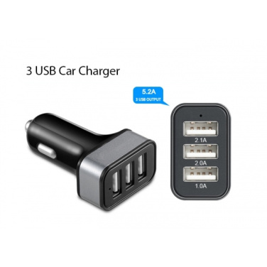 Logotrade firminės dovanos nuotrauka: Automobilinis įkroviklis su 3 USB prievadais