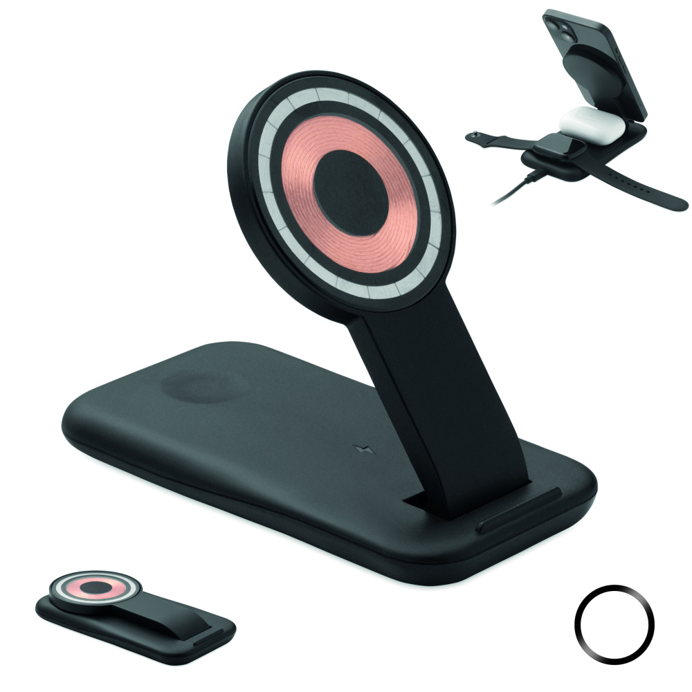 Logotrade korporatīvās dāvanas foto: 3 vienā bezvadu lādētājs 15 W