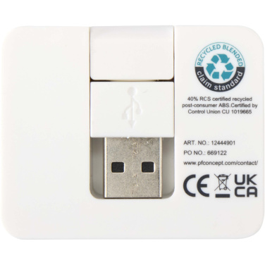 Logotrade biznesa dāvanas foto: Gaia 4 portu USB centrmezgls ar USB-A un C tipa izeju un divkāršu ieeju - izgatavots no pārstrādātas plastmasas