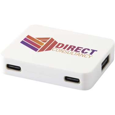 Logotrade korporatīvās dāvanas foto: Gaia 4 portu USB centrmezgls ar USB-A un C tipa izeju un divkāršu ieeju - izgatavots no pārstrādātas plastmasas