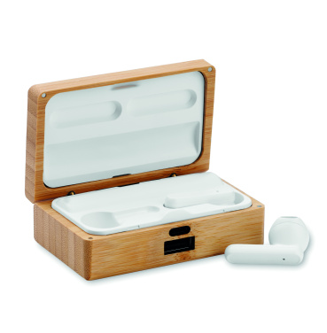 Лого трейд бизнес-подарки фото: TWS earbuds in bamboo case