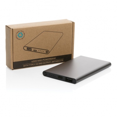 Logotrade presentreklam bild: 4.000mAh powerbank, type C, RCS återvunnen plast/aluminium
