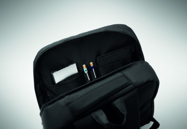 Logotrade profilreklam bild: En 15''  ryggsäck tillverkad av 600D RPET-polyester med 210D-foder och anpassningsbar tryckning