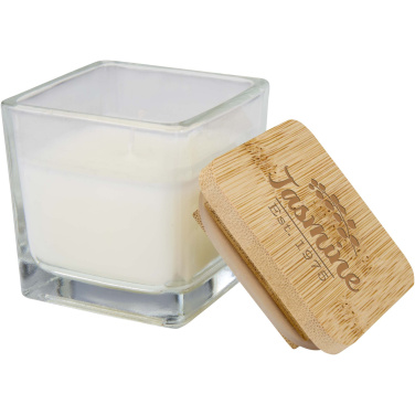 Logotrade kampanjprodukter bild: Ambra ljus i fyrkantigt glas med bambulock