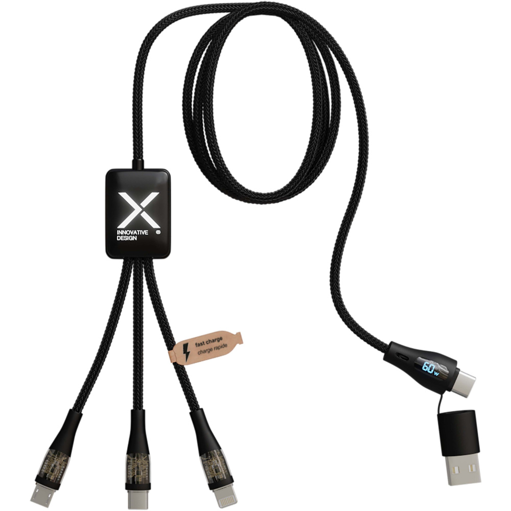 Logotrade presentreklam bild: SCX.design C51 supersnabb 5-i-1 rPET-laddningssladd på 60 W med skärm