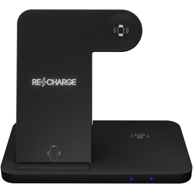 Logotrade reklamprodukter bild: SCX.design W28 3-i-1 trådlös laddningsbas med telefonställ